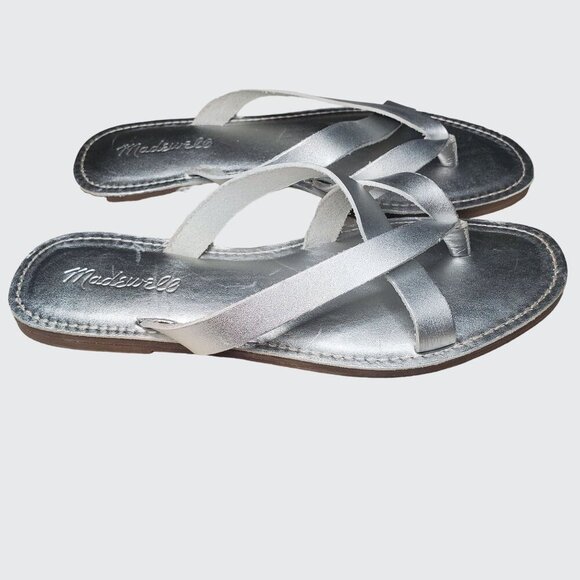 NWOT Madewell Boardwalk Thong Silver Strappy Metallic Flip Flop Sandals Size 7 - Picture 3 of 7